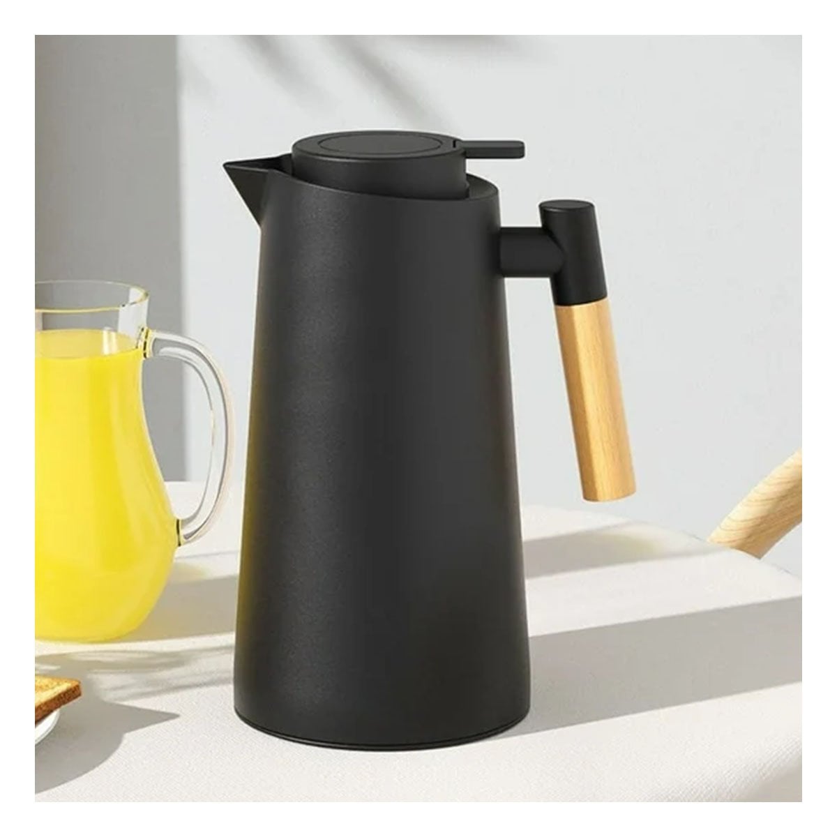 BOTELLA TERMO 1L COLOR NEGRO CON MANGO DE MADERA FACIL DE TRANSPORTAR Y PRACTICA Y+PAPEL REGALO - 3
