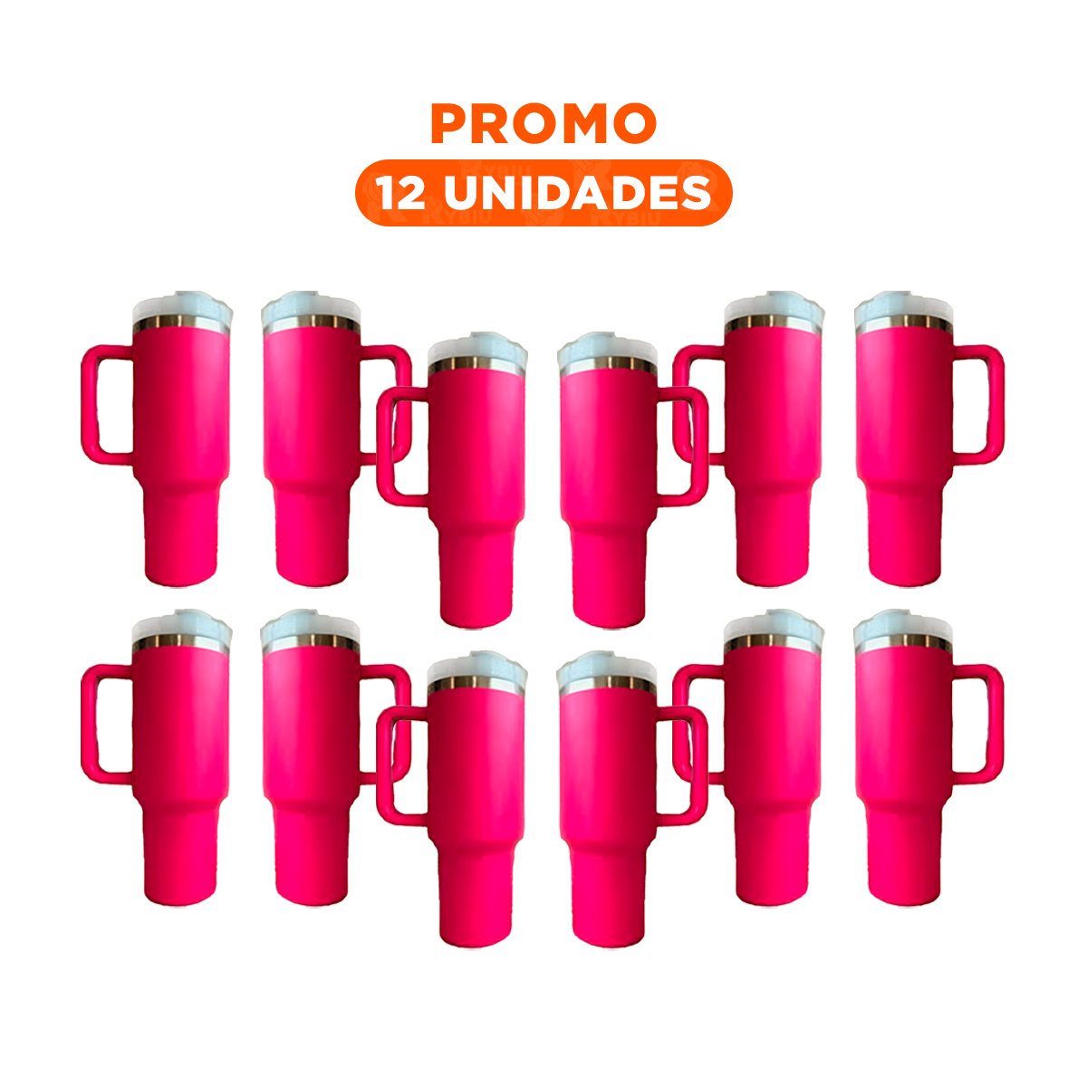 PACK12 SET TAZA EN COLOR FUCSIA EN 1200ML CON ASA Y SORBETE EN ABS Y ACERO Y+REGALO STICKER - 1