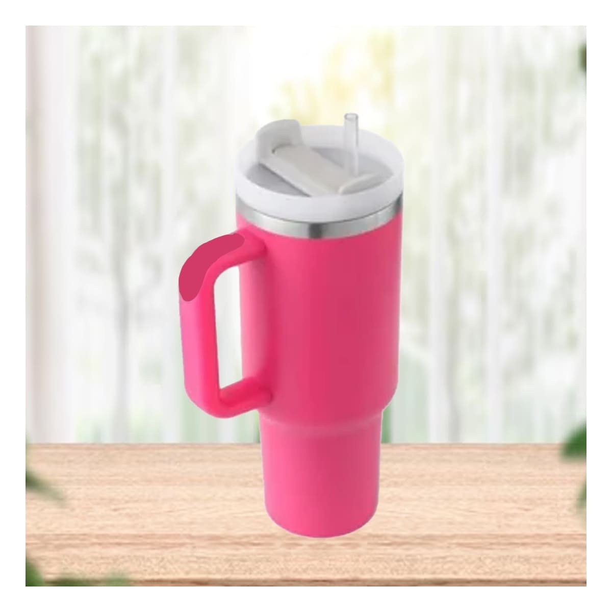 PACK12 SET TAZA EN COLOR FUCSIA EN 1200ML CON ASA Y SORBETE EN ABS Y ACERO Y+REGALO STICKER - 5