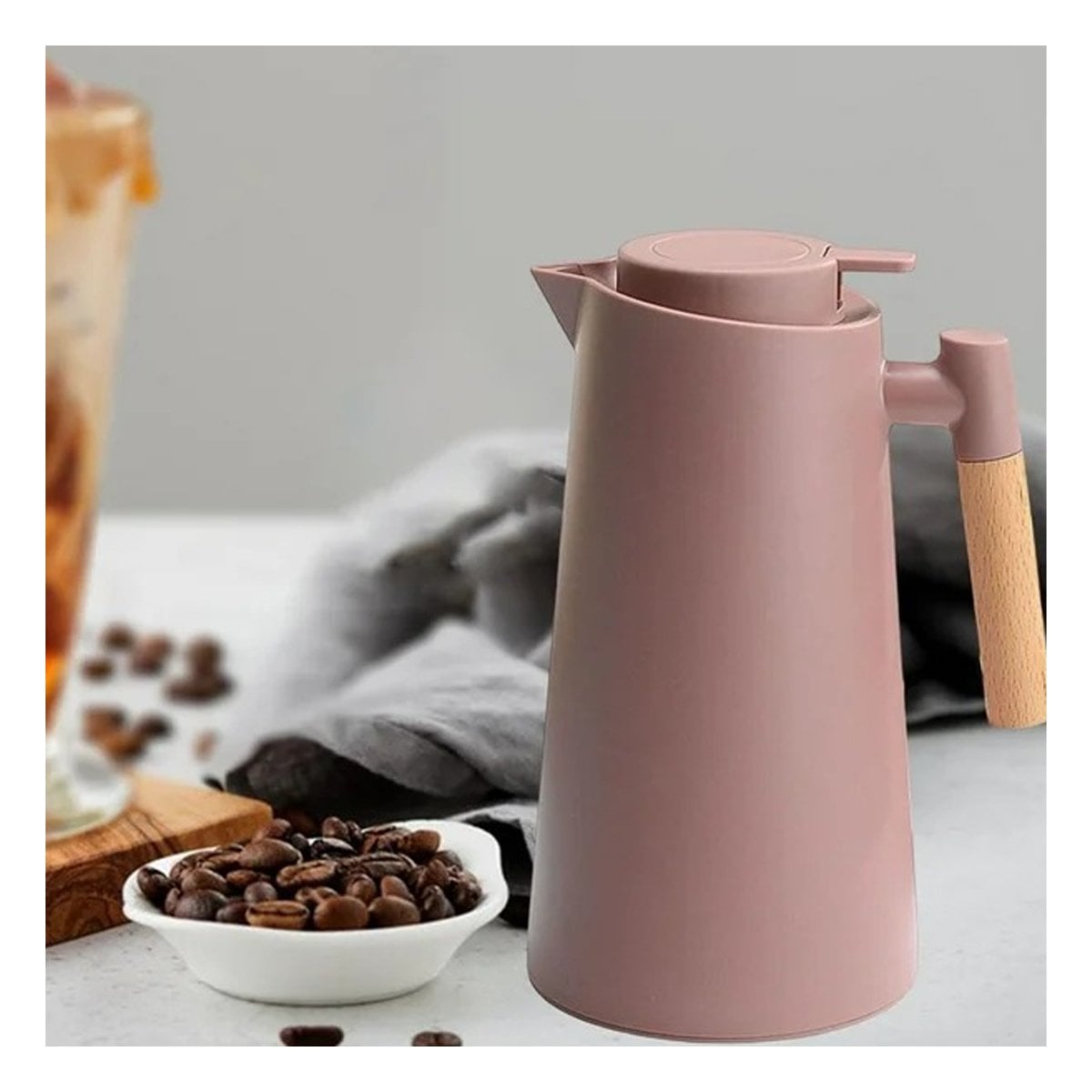 BOTELLA TERMO 1L MARRON CLARO CON MANGO DE MADERA COMPACTA Y PRACTICA PARA VIAJE Y+PAPEL REGALO - 5