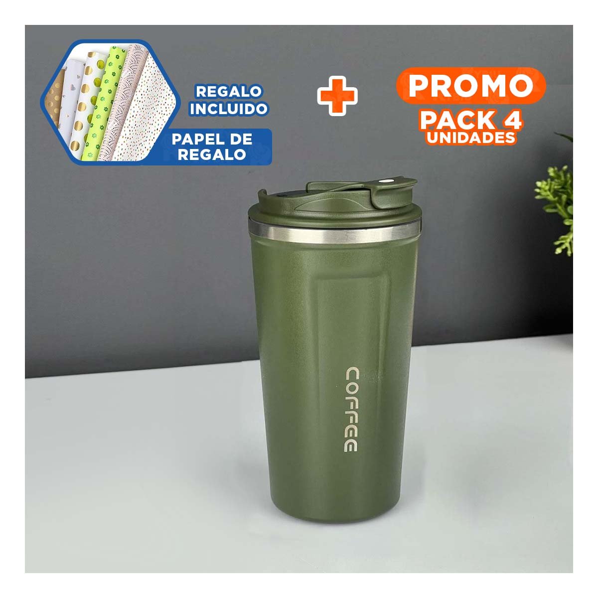 PACK4 CONTENEDOR PORTATIL DIGITAL 510ML VERDE PETROLEO FACIL DE LLEVAR Y+PAPEL REGALO - 1