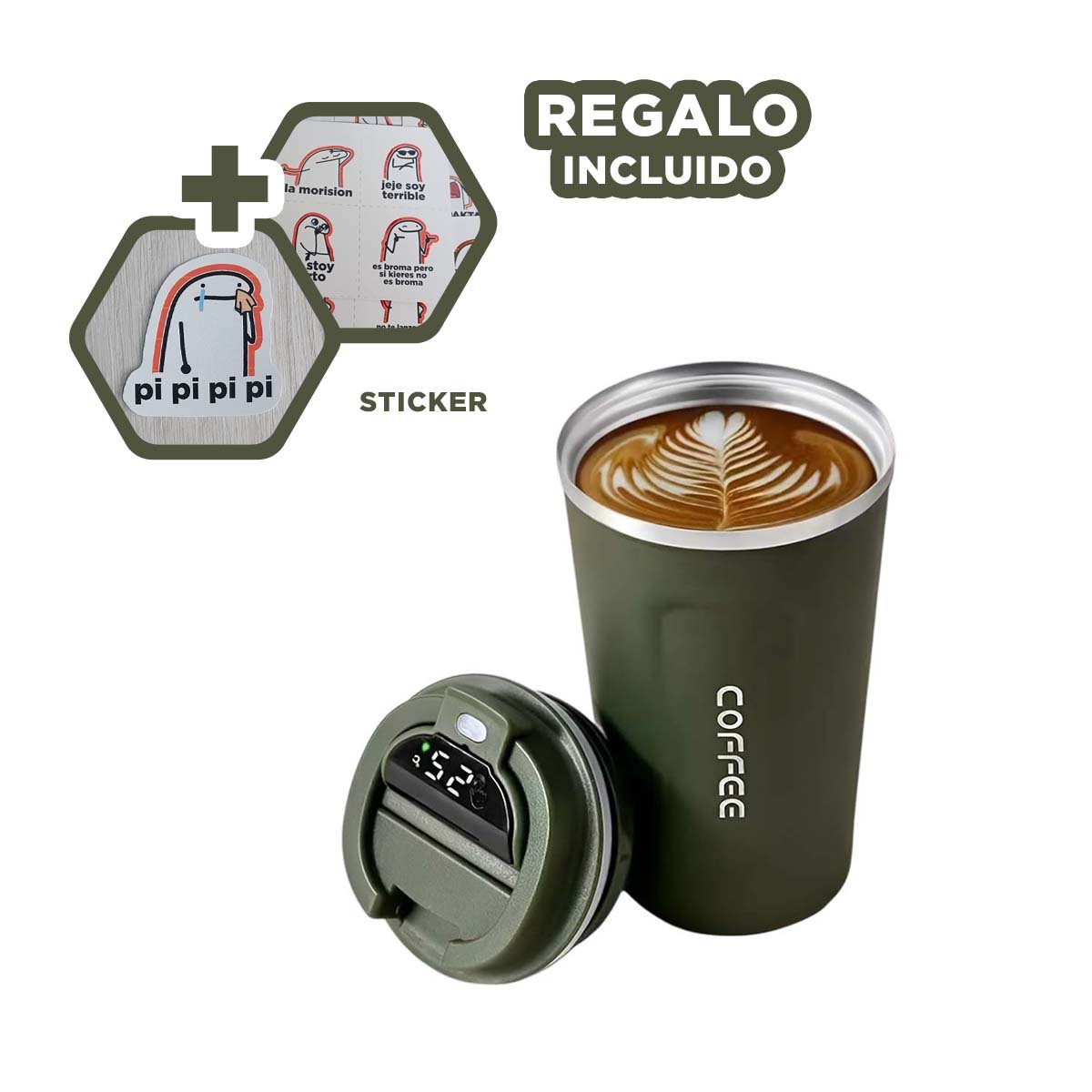 TAZA DIGITAL 510ML VERDE PETROLEO COMODA PARA CAFE O TE Y+REGALO STICKER - 1