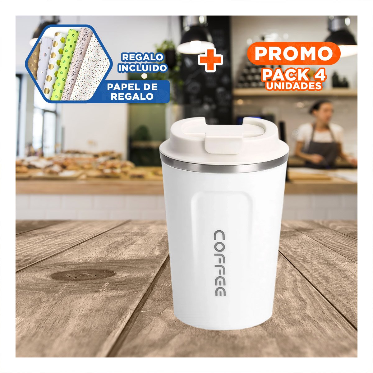 PACK4 TAZA BLANCO DIGITAL 510ML CON ESTILO SOBRIO Y FUNCIONAL Y+PAPEL REGALO - 1
