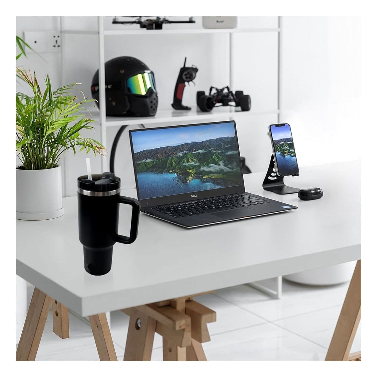 PACK12 TAZA 1200ML EN COLOR NEGRO CON SORBETE PRACTICO Y ASA RESISTENTE EN ABS Y ACERO - 2