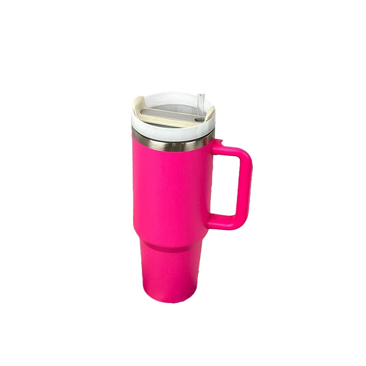 PACK6 TAZA EN COLOR FUCSIA CON ASA Y SORBETE 1200ML DE ABS Y ACERO Y+REGALO STICKER - 2