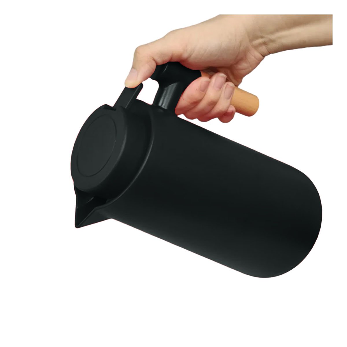 ENVASE TERMO 1L COLOR NEGRO CON MANGO DE MADERA PERFECTO PARA CAFE Y TE Y+REGALO STICKER - 3