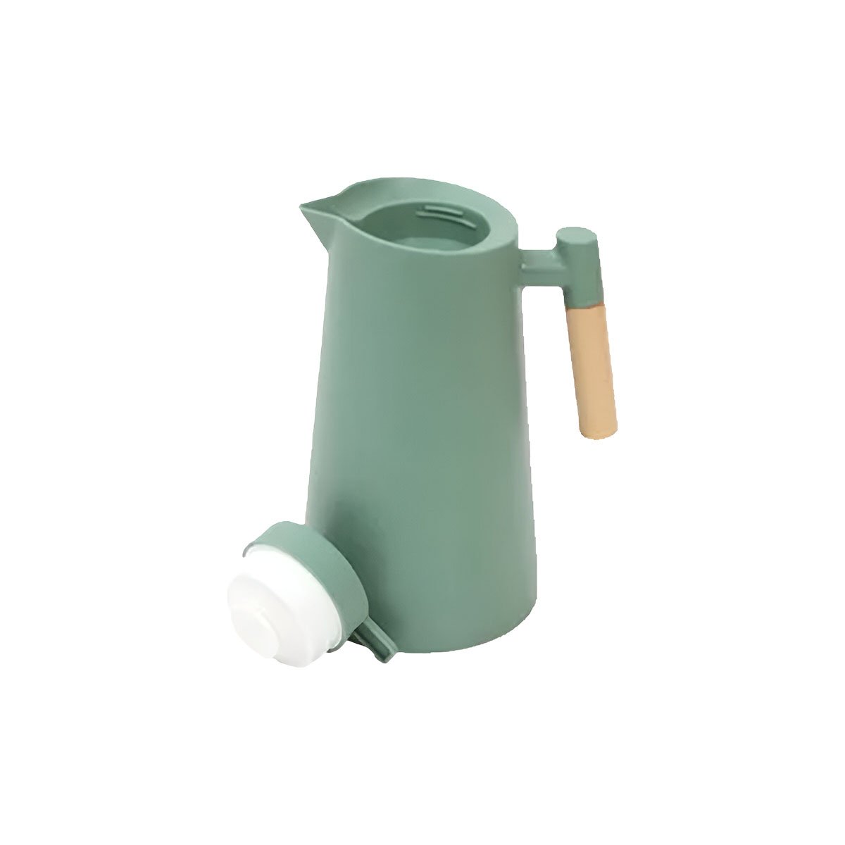 BOTELLA TERMO 1L VERDE AGUA CON MANGO DE MADERA COMPACTA Y PRACTICA PARA VIAJE Y+PAPEL REGALO - 1