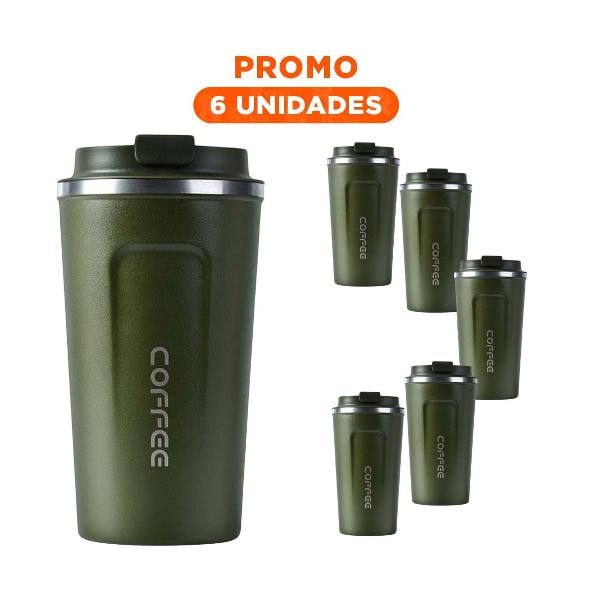 PACK6 TERMO MODERNO 510ML VERDE PETROLEO CON INDICADOR PRECISO - 1