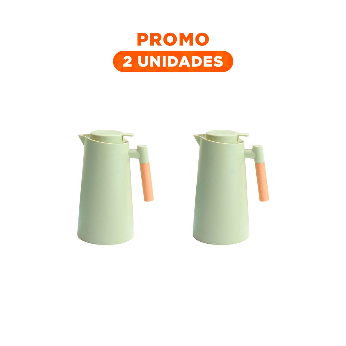 PACK2 JARRA TERMO 1L COLOR VERDE CLARO CON MANGO DE MADERA COMPACTA Y SEGURA PARA CAFE O TE - 1