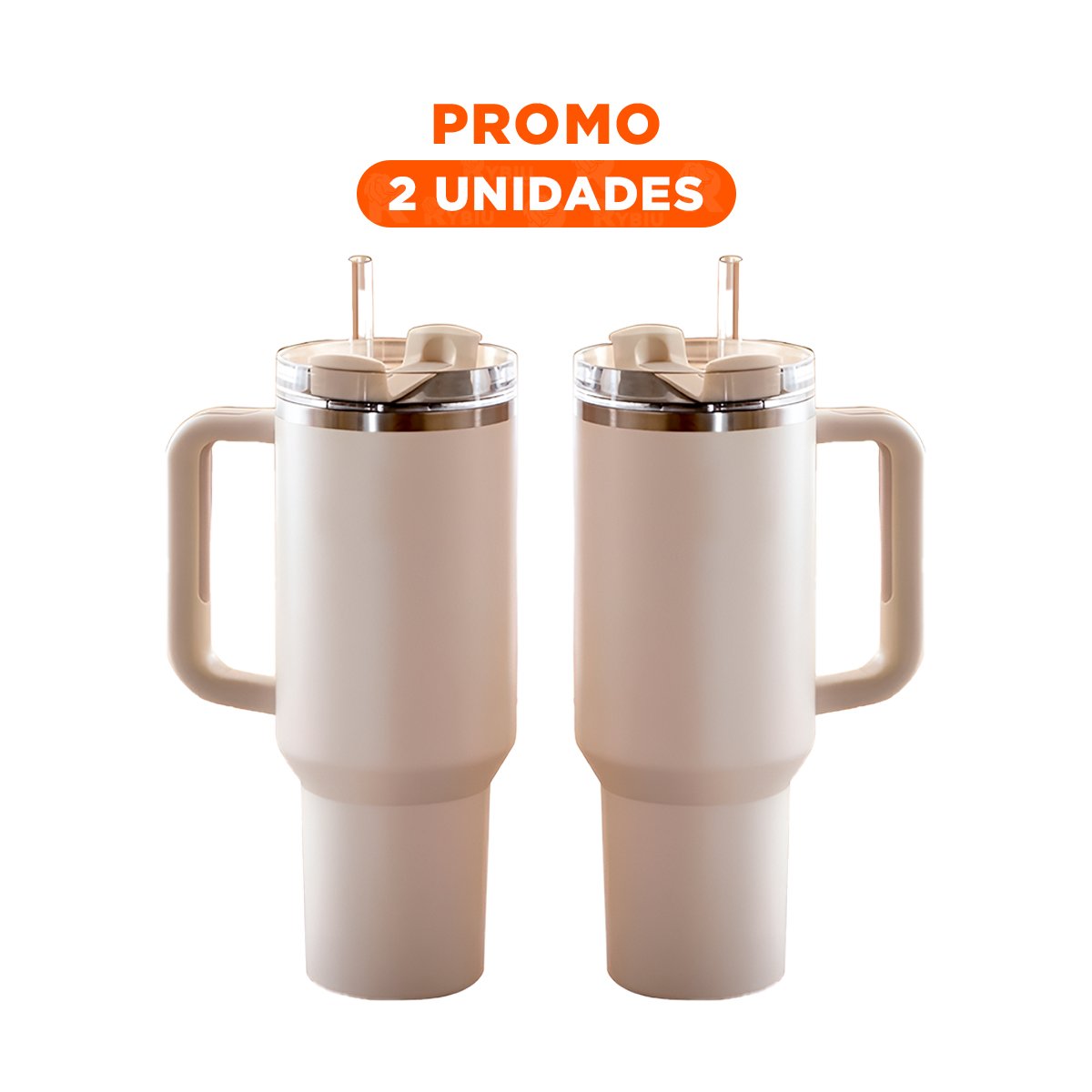 PACK2 TERMO EN COLOR BLANCO DE ABS Y ACERO CON ASA AMPLIA Y SORBETE 1200ML - 1