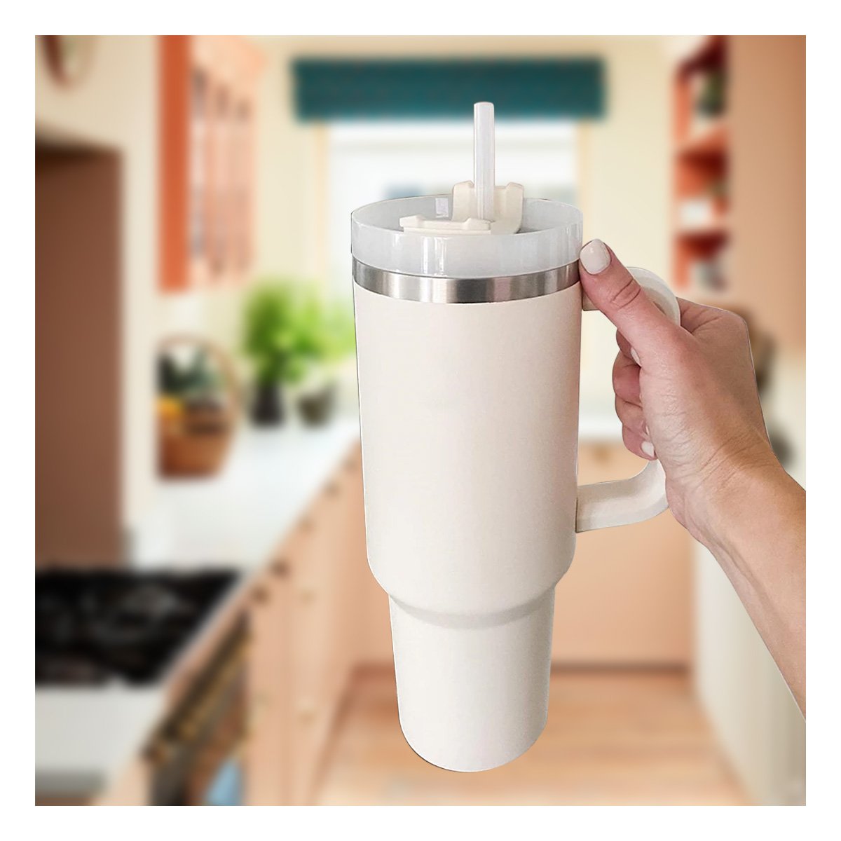 PACK4 TAZA TERMICA 1200ML EN COLOR BLANCO CON ASA Y SORBETE EN ABS Y ACERO Y+REGALO STICKER - 3