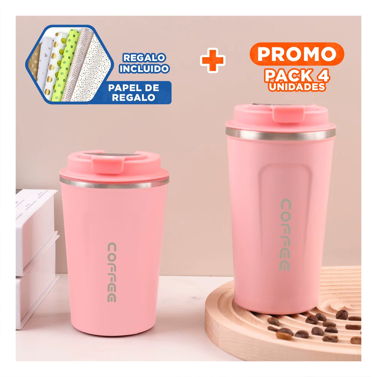PACK4 CONTENEDOR PORTATIL DIGITAL 510ML ROSADO PRACTICO PARA TRANSPORTE Y+PAPEL REGALO - 1