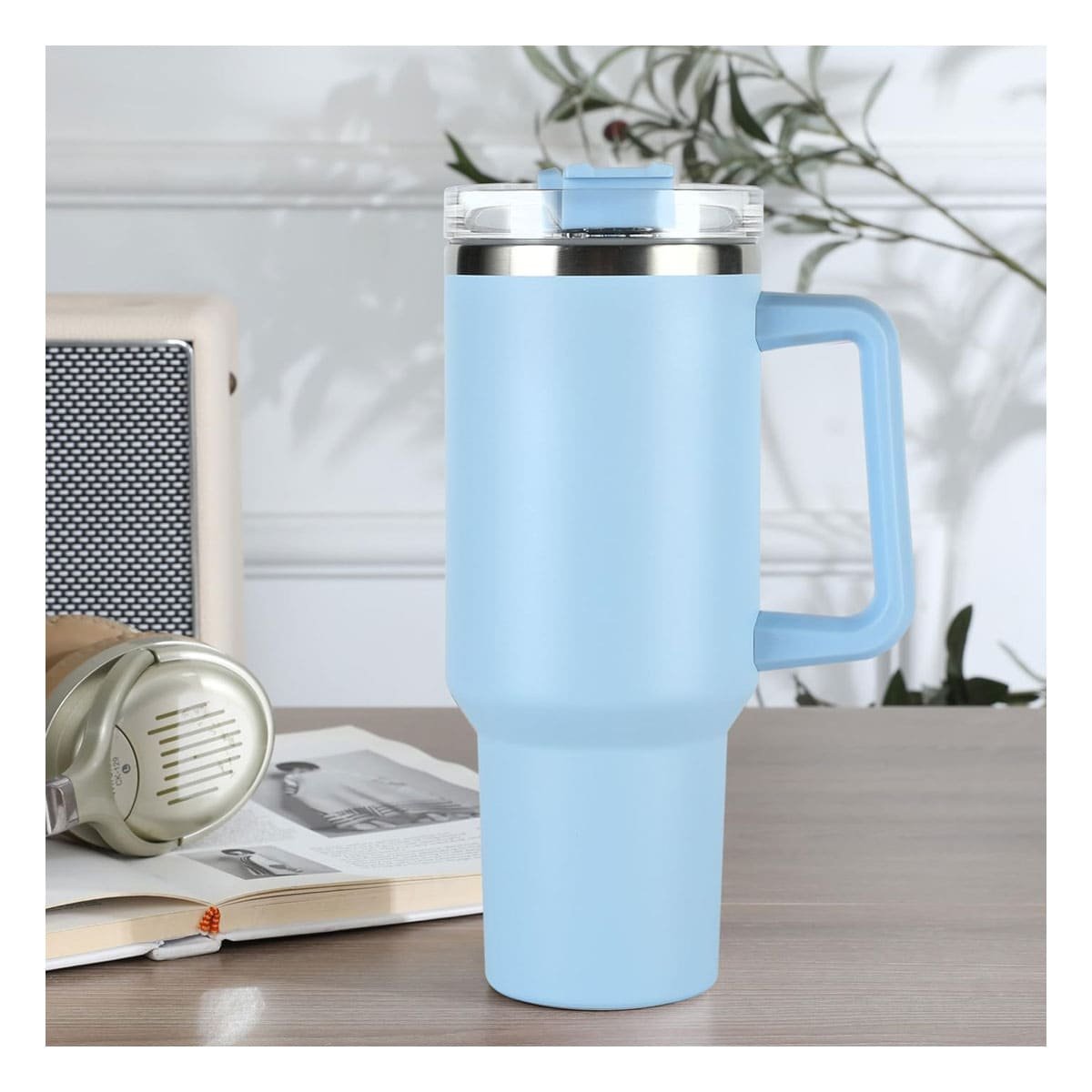 PACK6 TAZA EN COLOR CELESTE CON SORBETE INTEGRADO Y ASA COMODA 1200ML DE ABS Y ACERO - 5