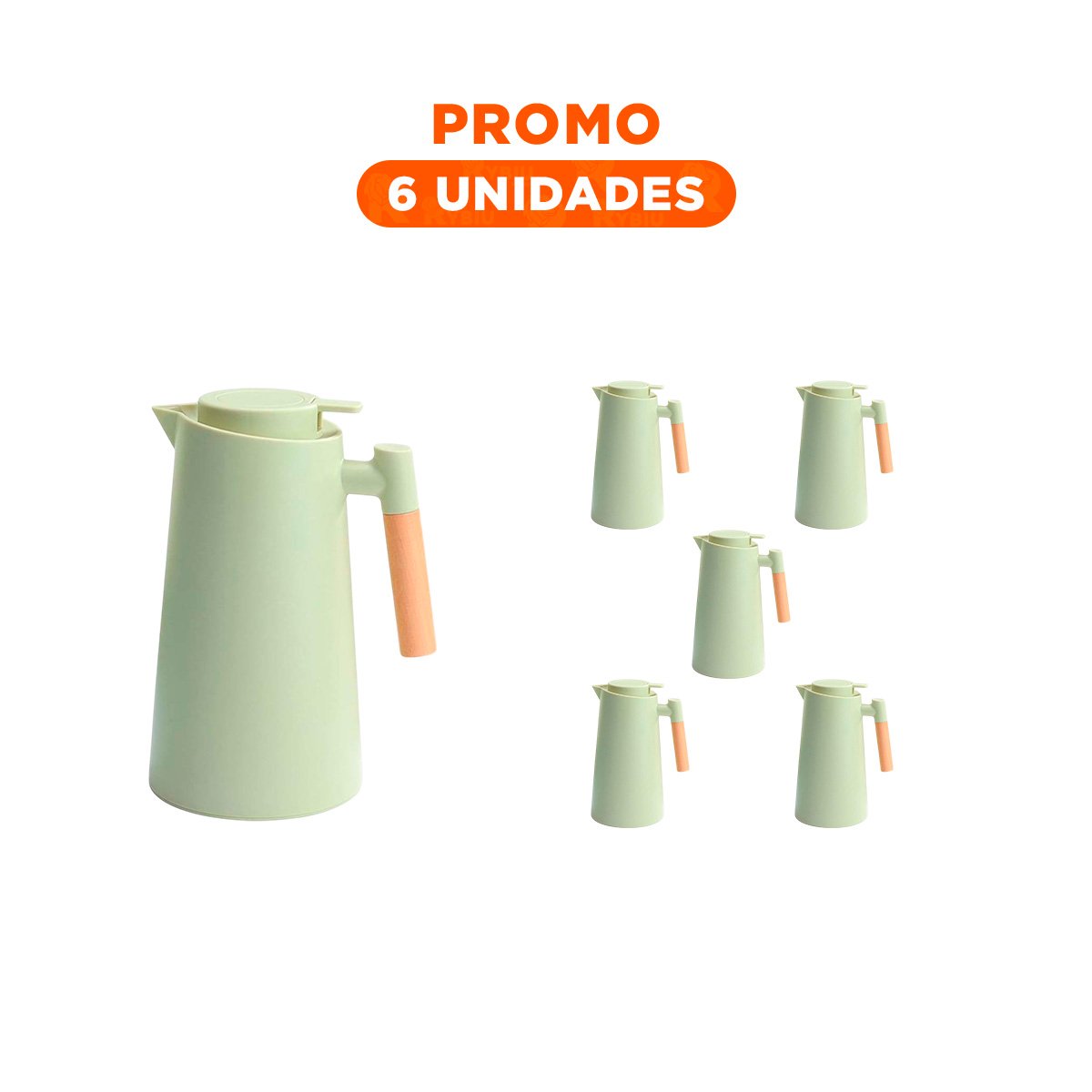 PACK6 BOTELLA TERMO 1L COLOR VERDE CLARO CON MANGO DE MADERA ELEGANTE Y DURABLE PARA HOGAR - 1