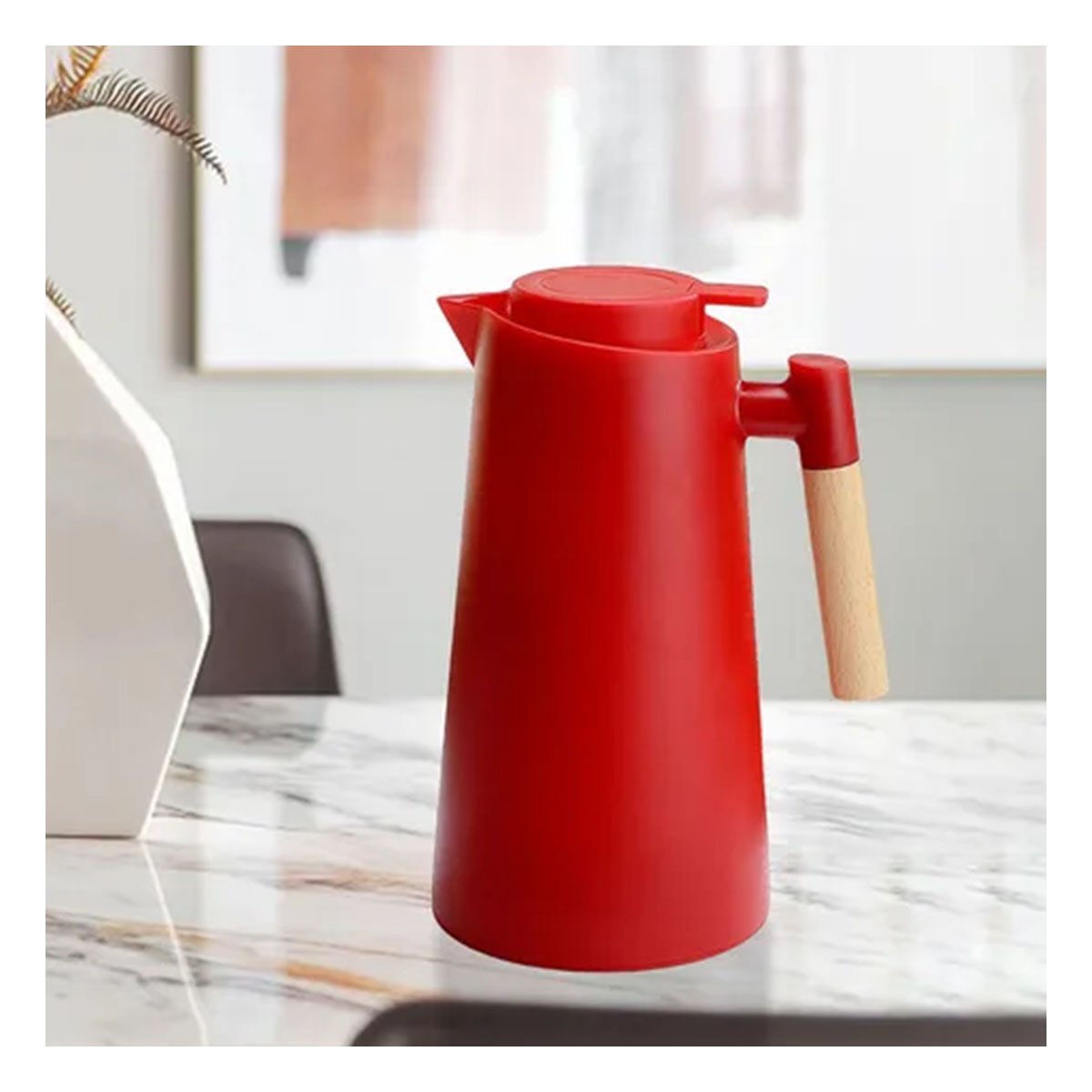 PACK6 RECIPIENTE TERMO 1L COLOR ROJO CON MANGO DE MADERA PERFECTA PARA CAFE O TE - 2