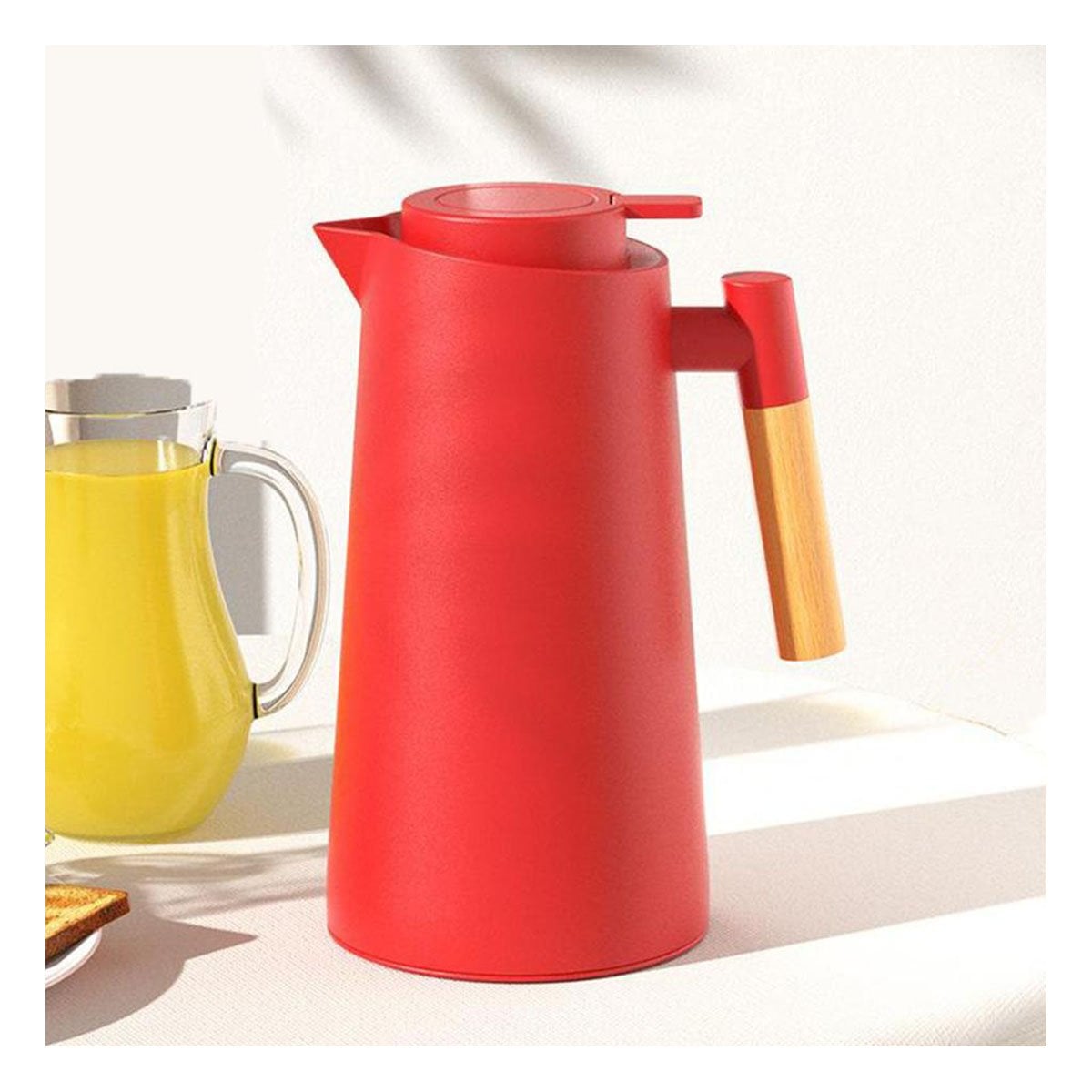 PACK6 RECIPIENTE TERMO 1L COLOR ROJO CON MANGO DE MADERA PERFECTA PARA CAFE O TE - 3