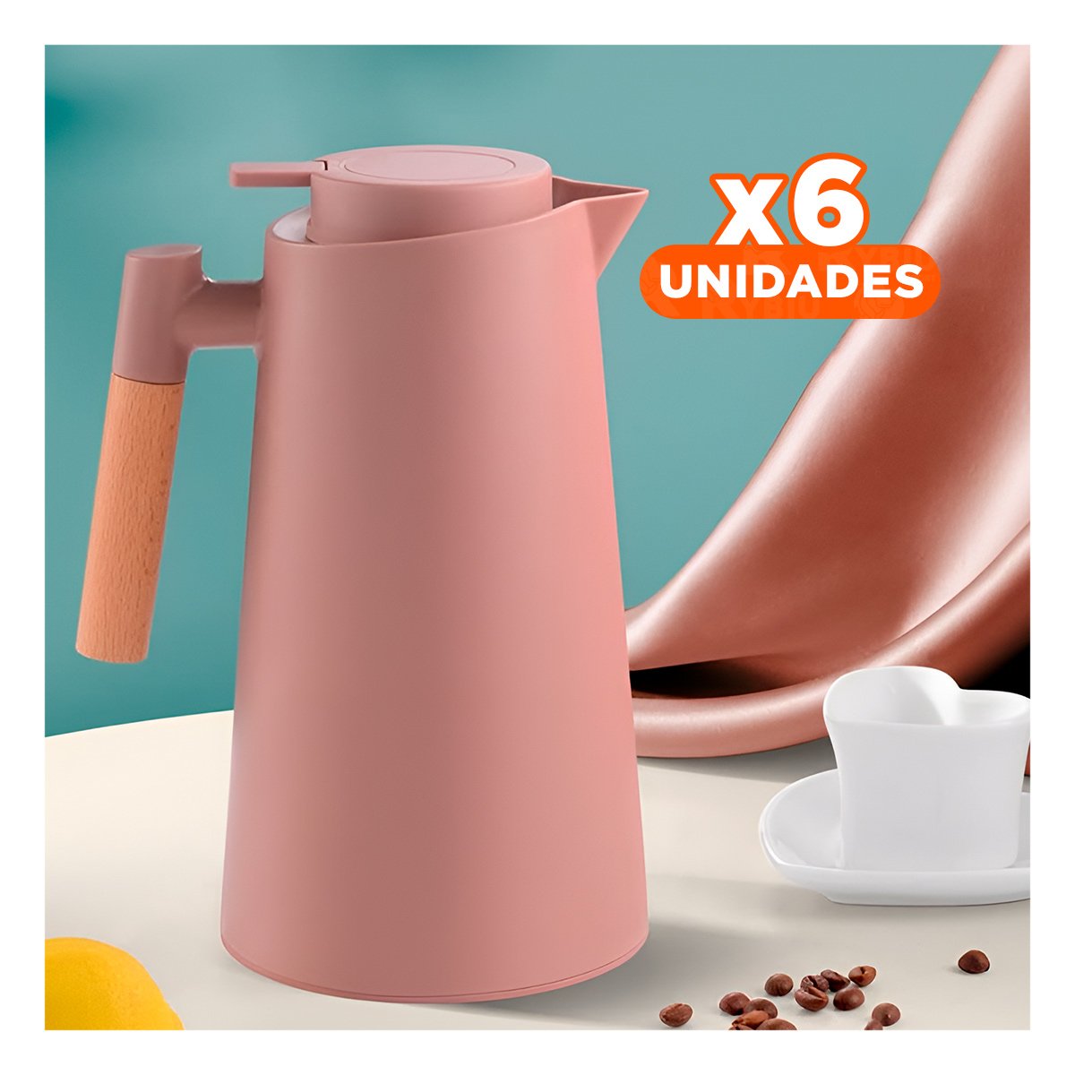 PACK6 RECIPIENTE TERMO 1L MARRON CON MANGO DE MADERA SEGURO PARA COCINA Y+REGALO STICKER - 1