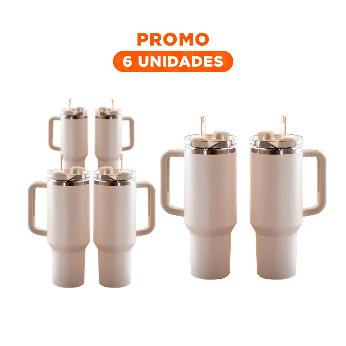 PACK6 TAZA EN COLOR BLANCO CON SORBETE INTEGRADO Y ASA COMODA 1200ML DE ABS Y ACERO - 1