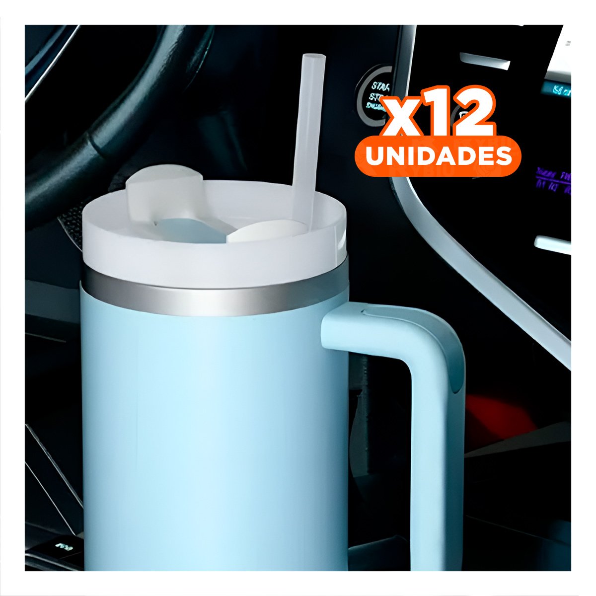 PACK12 TAZA 1200ML EN COLOR CELESTE CON SORBETE PRACTICO Y ASA RESISTENTE EN ABS Y ACERO - 1