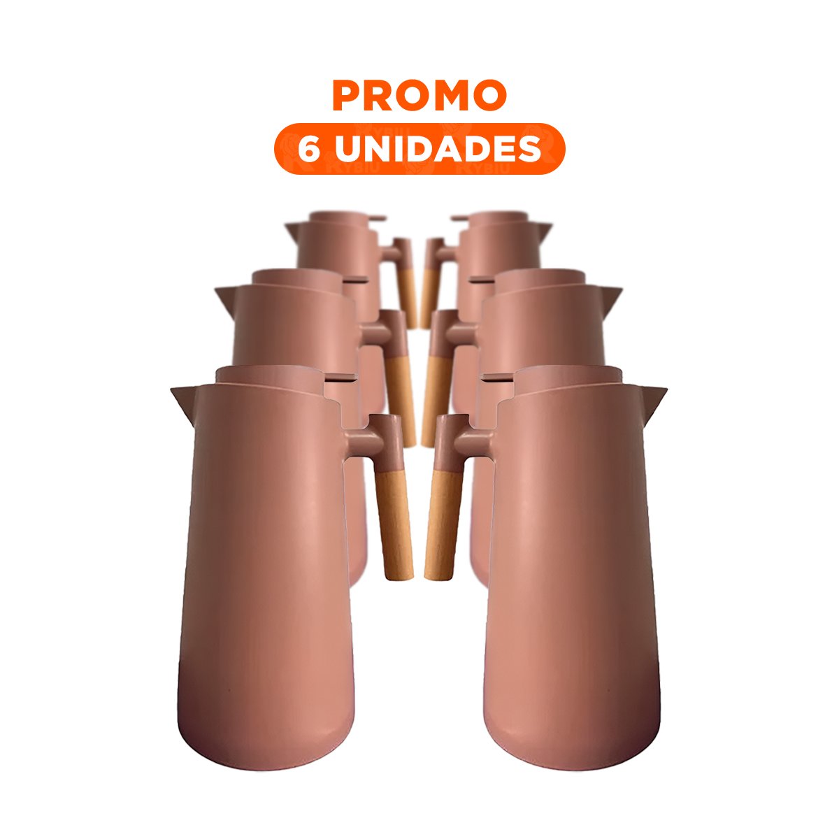 PACK6 BOTELLA TERMO 1L COLOR MARRON CLARO CON MANGO DE MADERA ELEGANTE Y DURABLE PARA HOGAR - 1