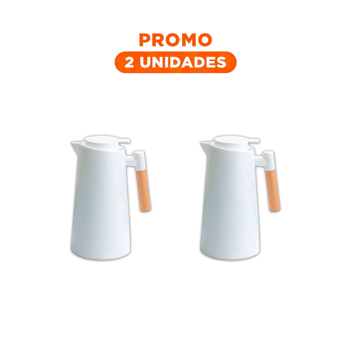 PACK2 ENVASE TERMO 1L COLOR BLANCO CON MANGO DE MADERA PRACTICO Y FUNCIONAL - 1