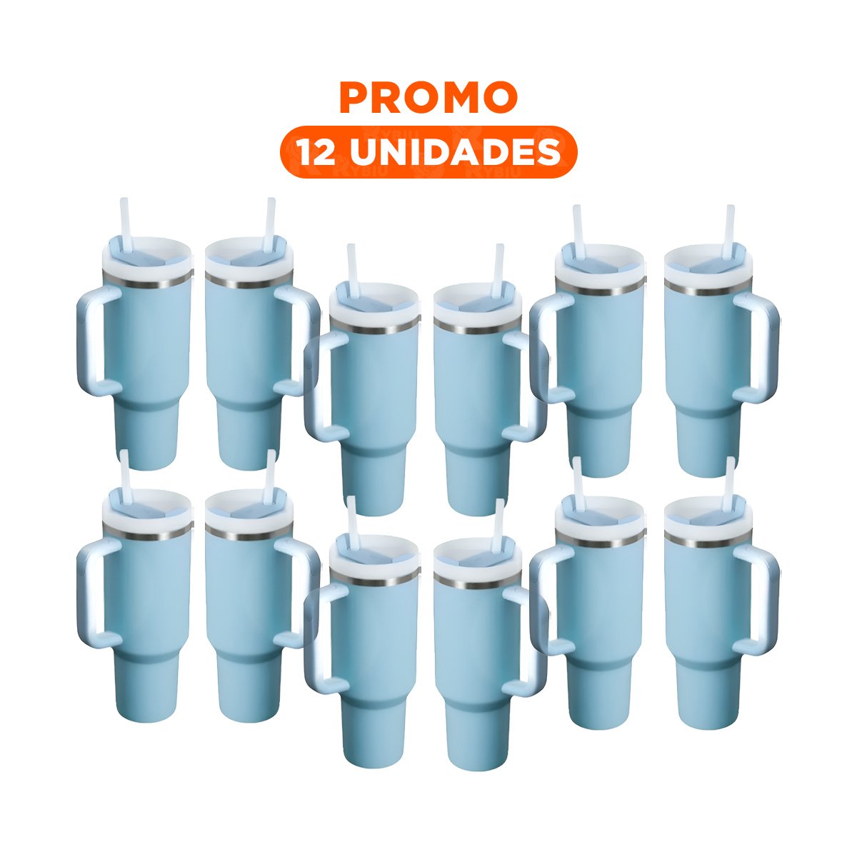 PACK12 SET TAZA EN COLOR CELESTE EN 1200ML CON ASA Y SORBETE EN ABS Y ACERO Y+REGALO STICKER - 1