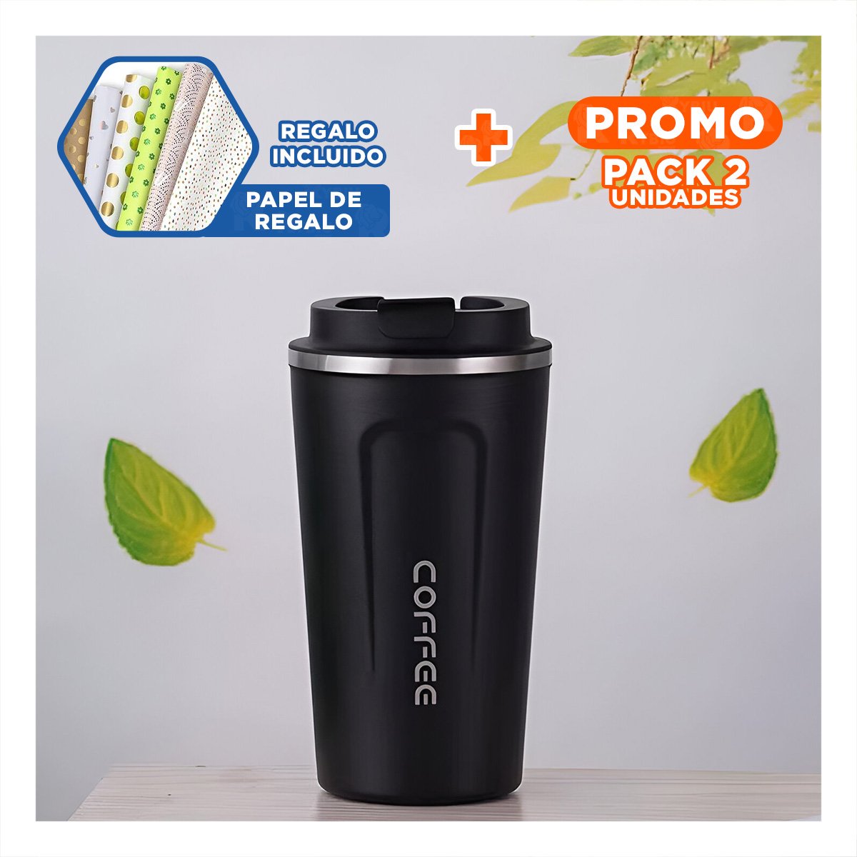 PACK2 VASO DIGITAL NEGRO 510ML CON IMAGEN PROFESIONAL Y+PAPEL REGALO - 1