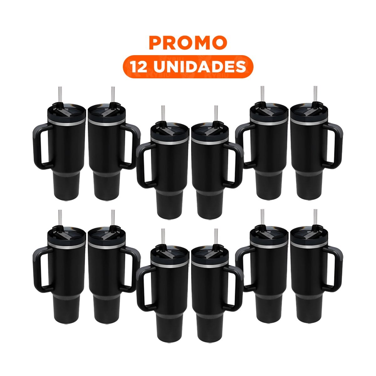 PACK12 SET TAZA EN COLOR NEGRO EN 1200ML CON ASA Y SORBETE EN ABS Y ACERO Y+REGALO STICKER - 1
