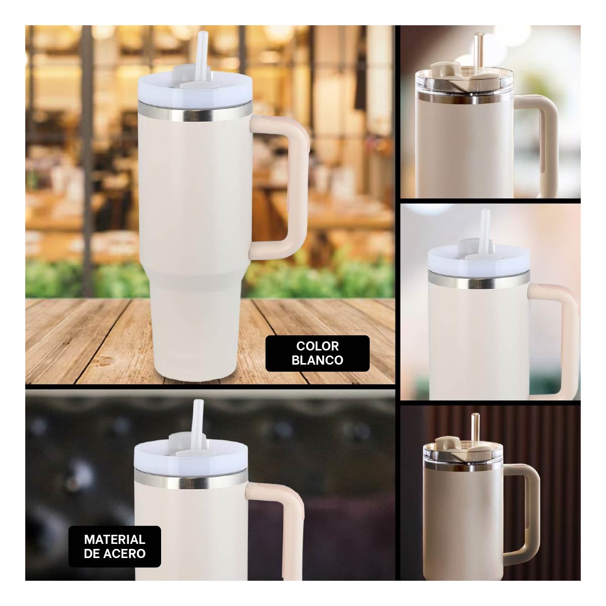 PACK2 TERMO EN COLOR BLANCO 1200ML CON ASA FIRME Y SORBETE EN ABS Y ACERO Y+PAPEL REGALO - 3