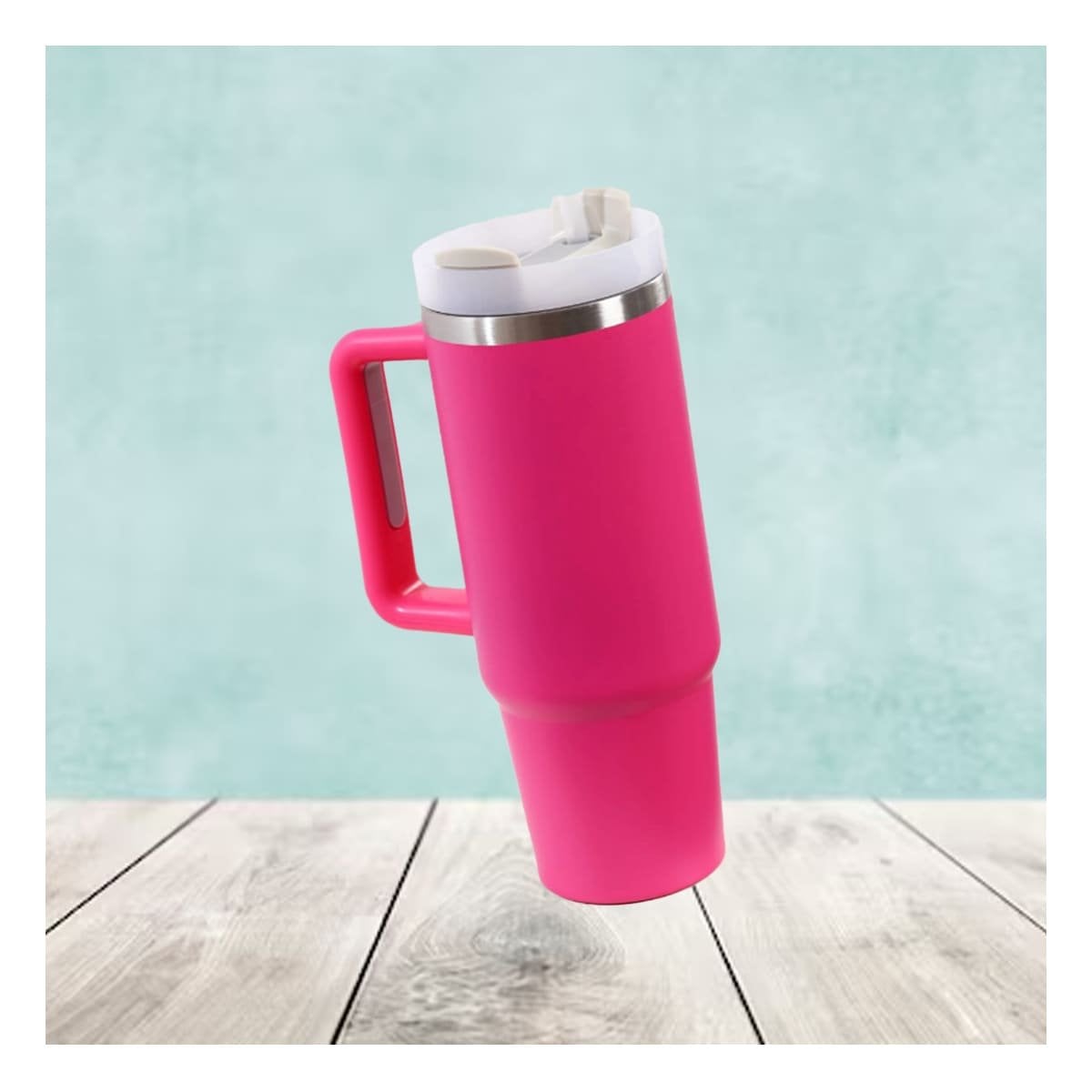 BOTELLA TERMICA EN COLOR FUCSIA 1200ML CON ASA LATERAL Y SORBETE ABS Y ACERO Y+REGALO STICKER - 2