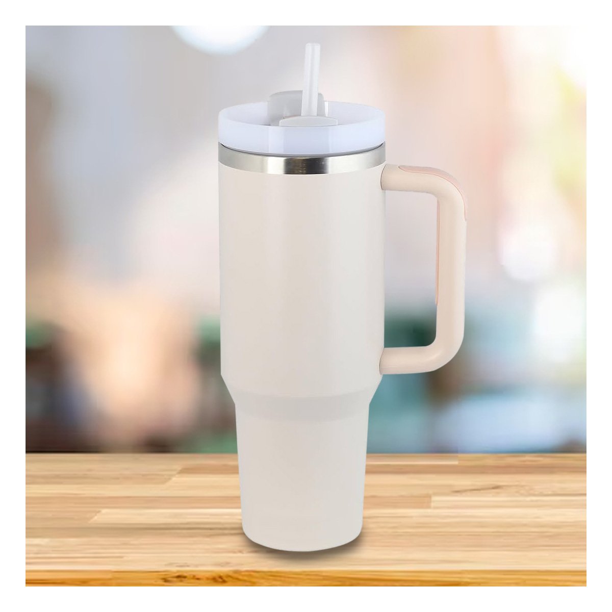 PACK4 TERMO EN COLOR BLANCO CON ASA Y SORBETE 1200ML EN MATERIAL ABS Y ACERO Y+PAPEL REGALO - 2
