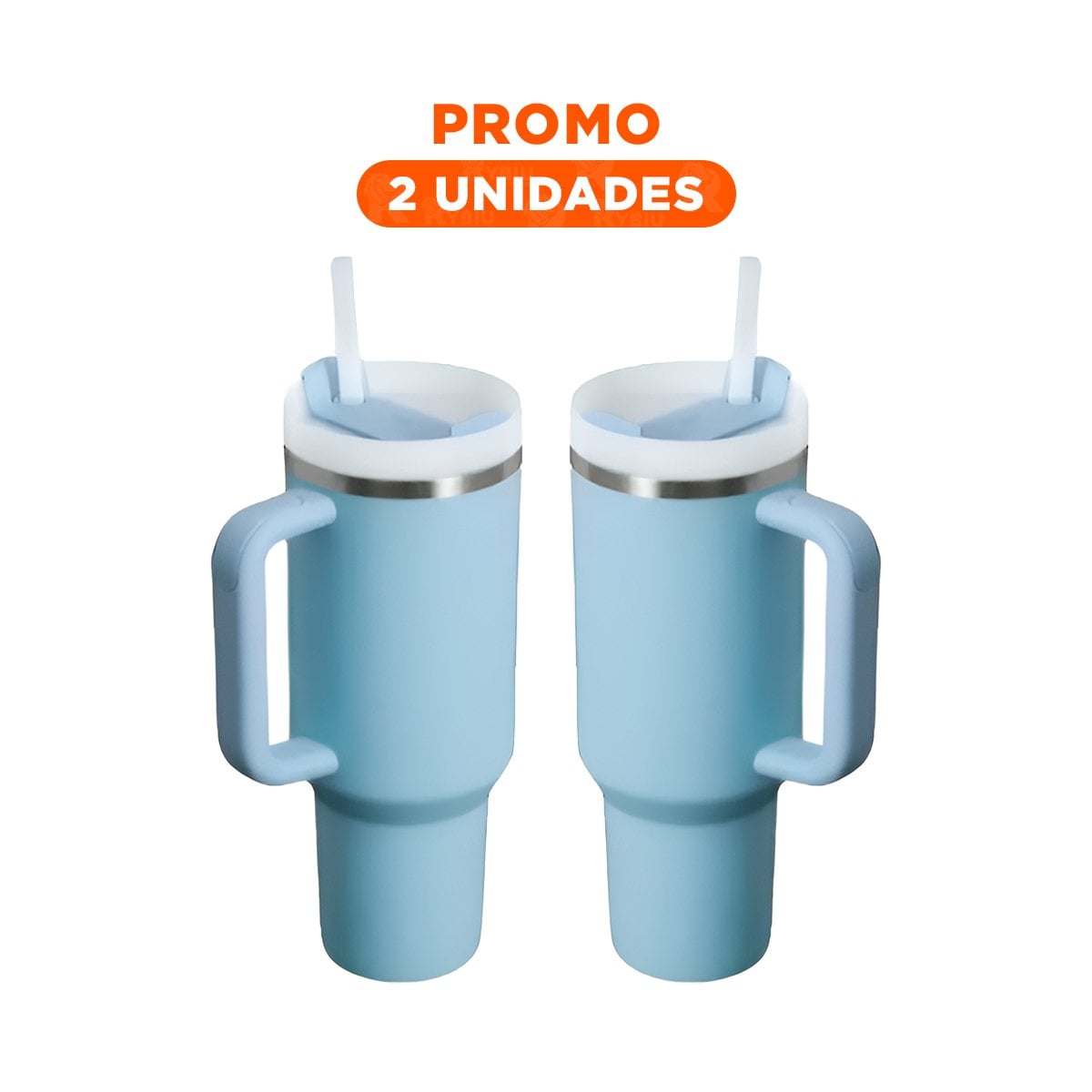 PACK2 TERMO EN COLOR CELESTE DE ABS Y ACERO CON ASA AMPLIA Y SORBETE 1200ML - 1
