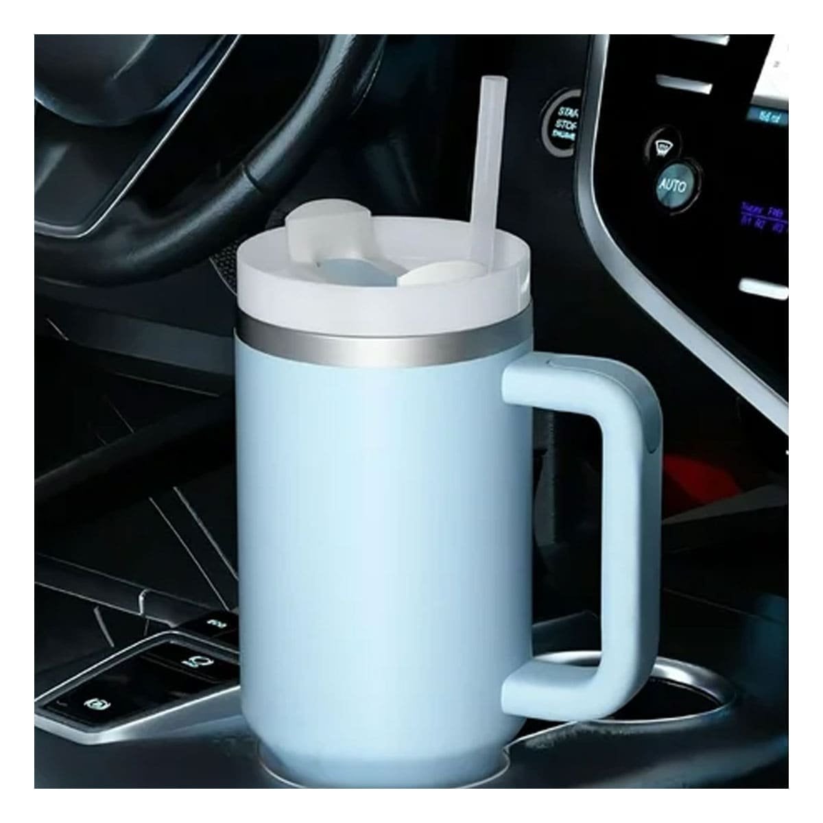 BOTELLA EN COLOR CELESTE CON SORBETE Y ASA ERGONOMICA 1200ML DE ABS Y ACERO Y+PAPEL REGALO - 2