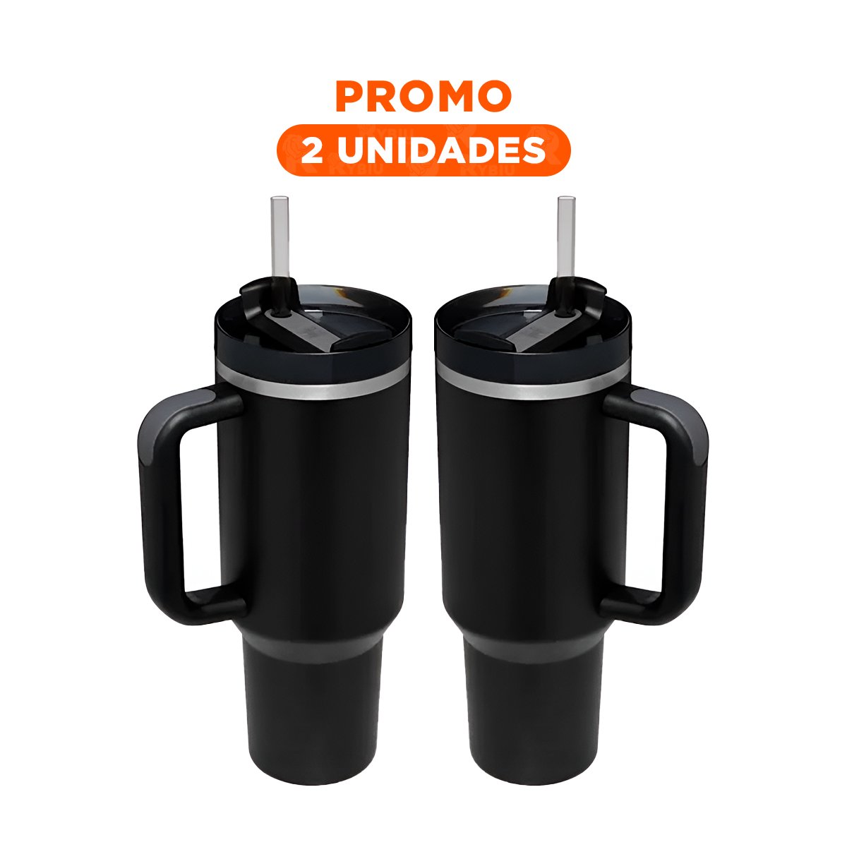 PACK2 TERMO EN COLOR NEGRO DE ABS Y ACERO CON ASA AMPLIA Y SORBETE 1200ML - 1