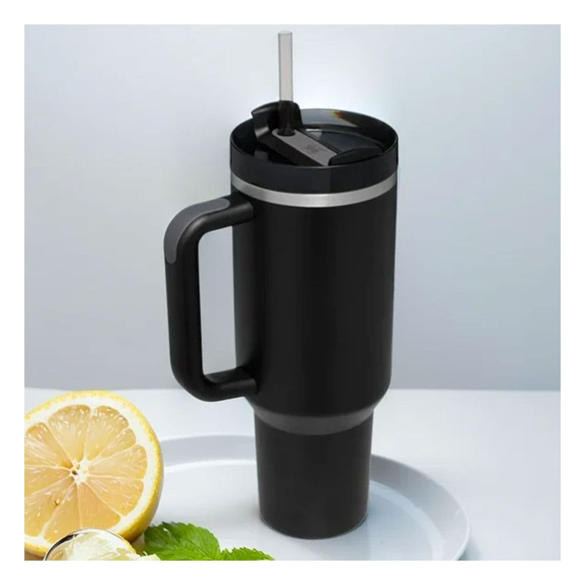 PACK2 TERMO EN COLOR NEGRO DE ABS Y ACERO CON ASA AMPLIA Y SORBETE 1200ML - 5