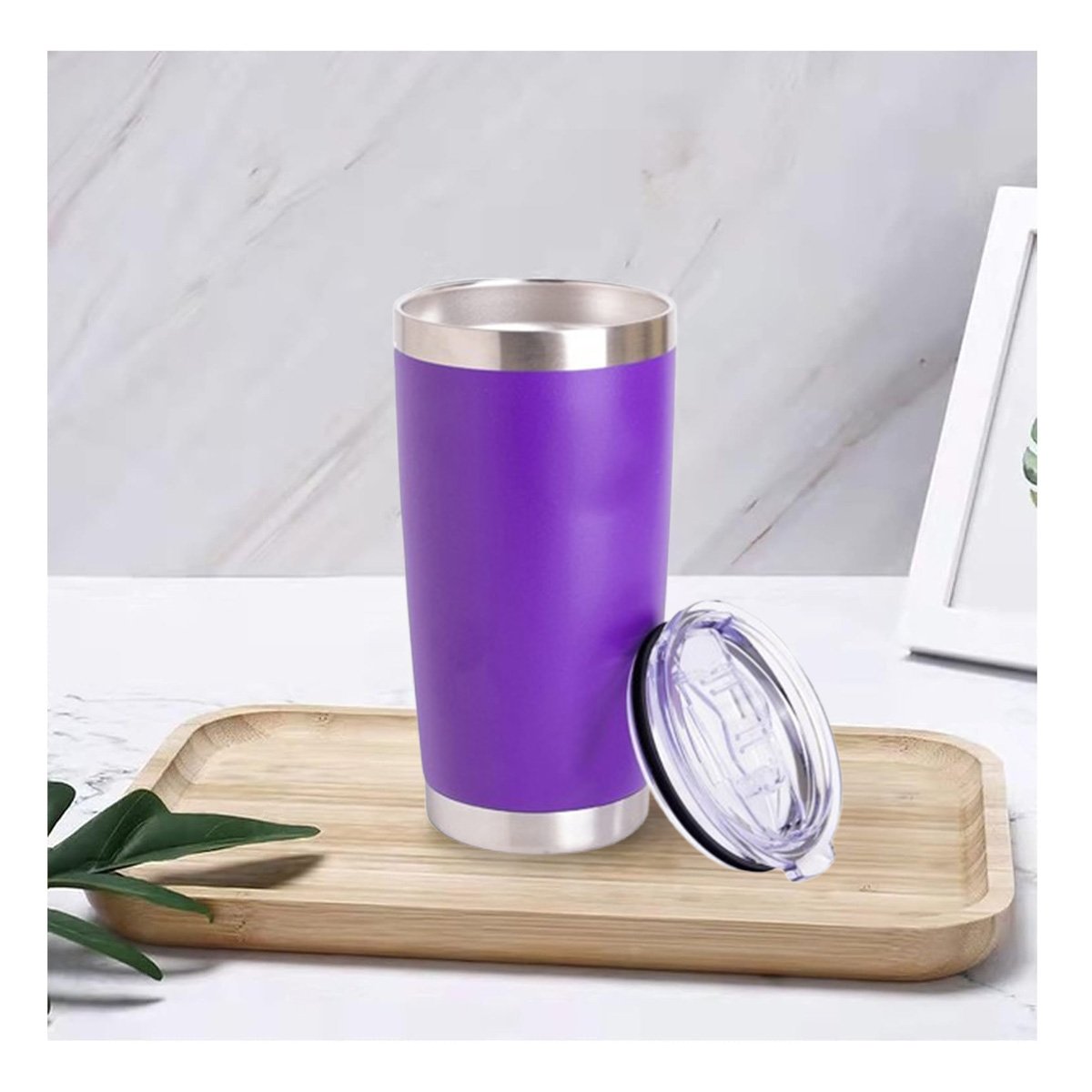 PACK2 VASO MORADO CON TAPA 600ML DE ACERO INOXIDABLE PARA CAFE, TE Y BEBIDAS Y+REGALO STICKER - 5