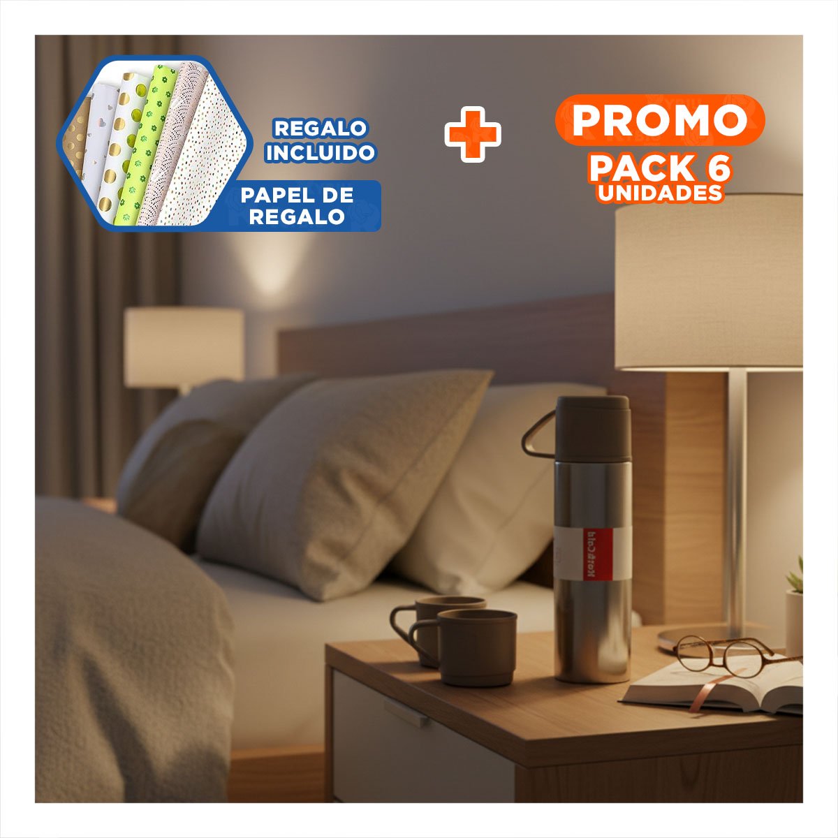 PACK6 VASO FUNCIONAL CON 2 TASAS MARRON Y+PAPEL REGALO - 1