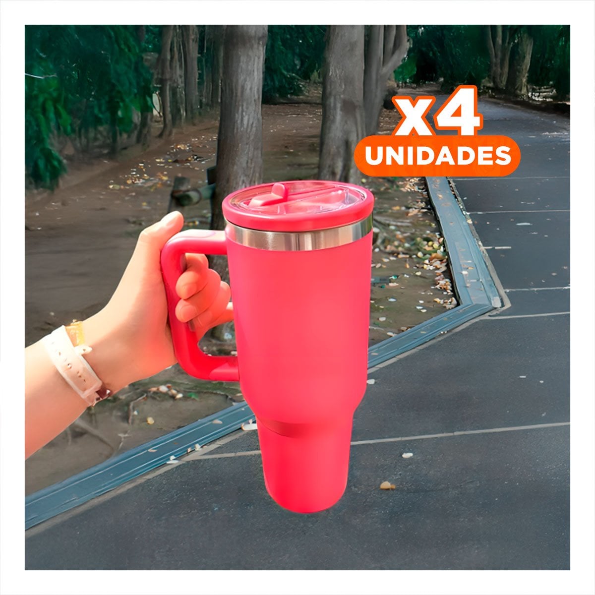 PACK4 TERMO 1200ML EN COLOR FUCSIA CON ASA COMODA Y PICO DE ABS Y ACERO - 1