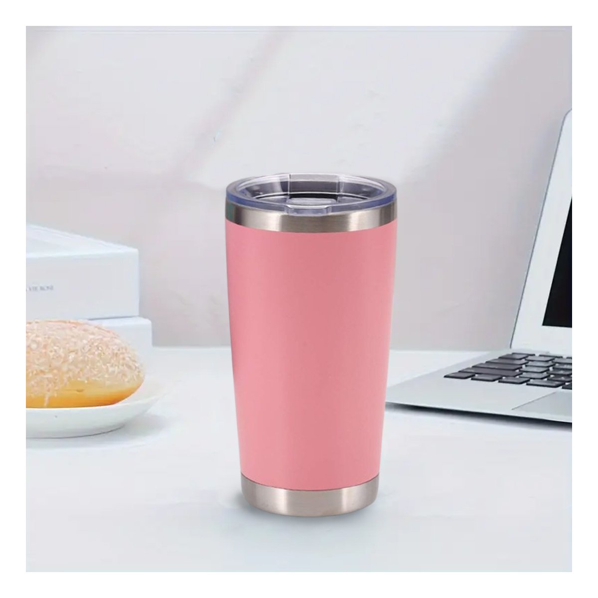 PACK4 CONTENEDOR ROSADO 600ML CON TAPA Y ASA DE ACERO INOXIDABLE PARA HIDRATACION - 5