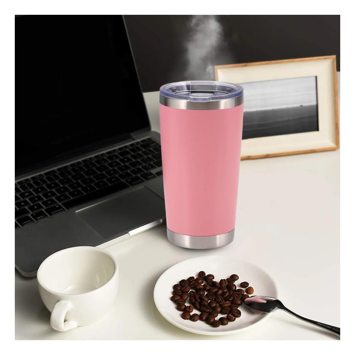 TERMO ROSADO CON TAPA 600ML DE ACERO INOXIDABLE PARA LLEVAR BEBIDAS Y+PAPEL REGALO - 3