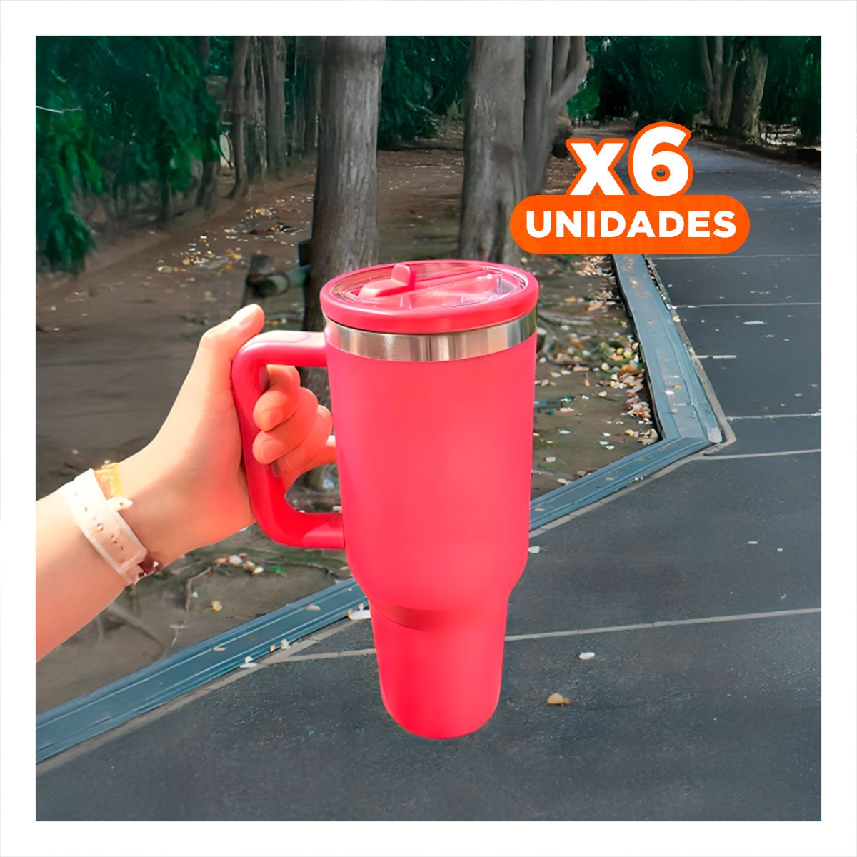 PACK6 TAZA EN COLOR FUCSIA CON ASA Y PICO 1200ML DE ABS Y ACERO Y+REGALO STICKER - 1