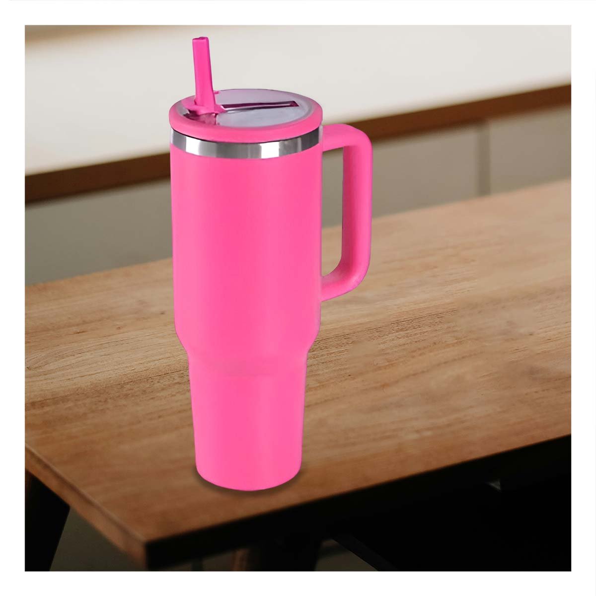 BOTELLA EN COLOR FUCSIA CON ASA Y PICO REUTILIZABLE 1200ML DE ABS Y ACERO Y+LIGAS REGALO - 2
