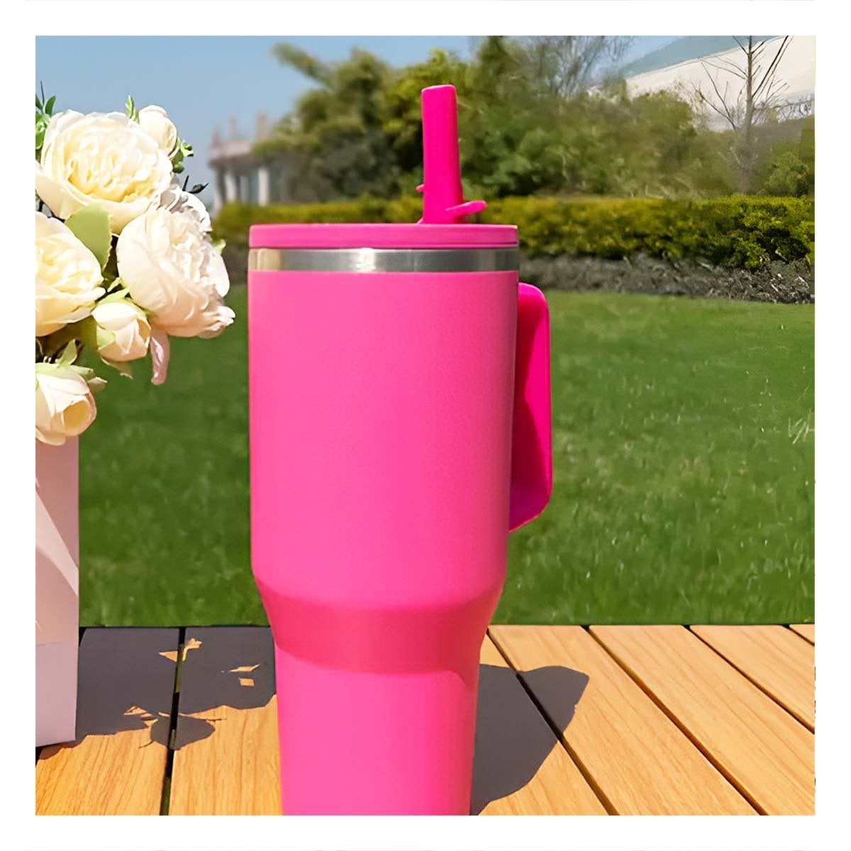 BOTELLA TERMICA 1200ML EN COLOR FUCSIA CON ASA Y PICO EN ABS Y ACERO - 2