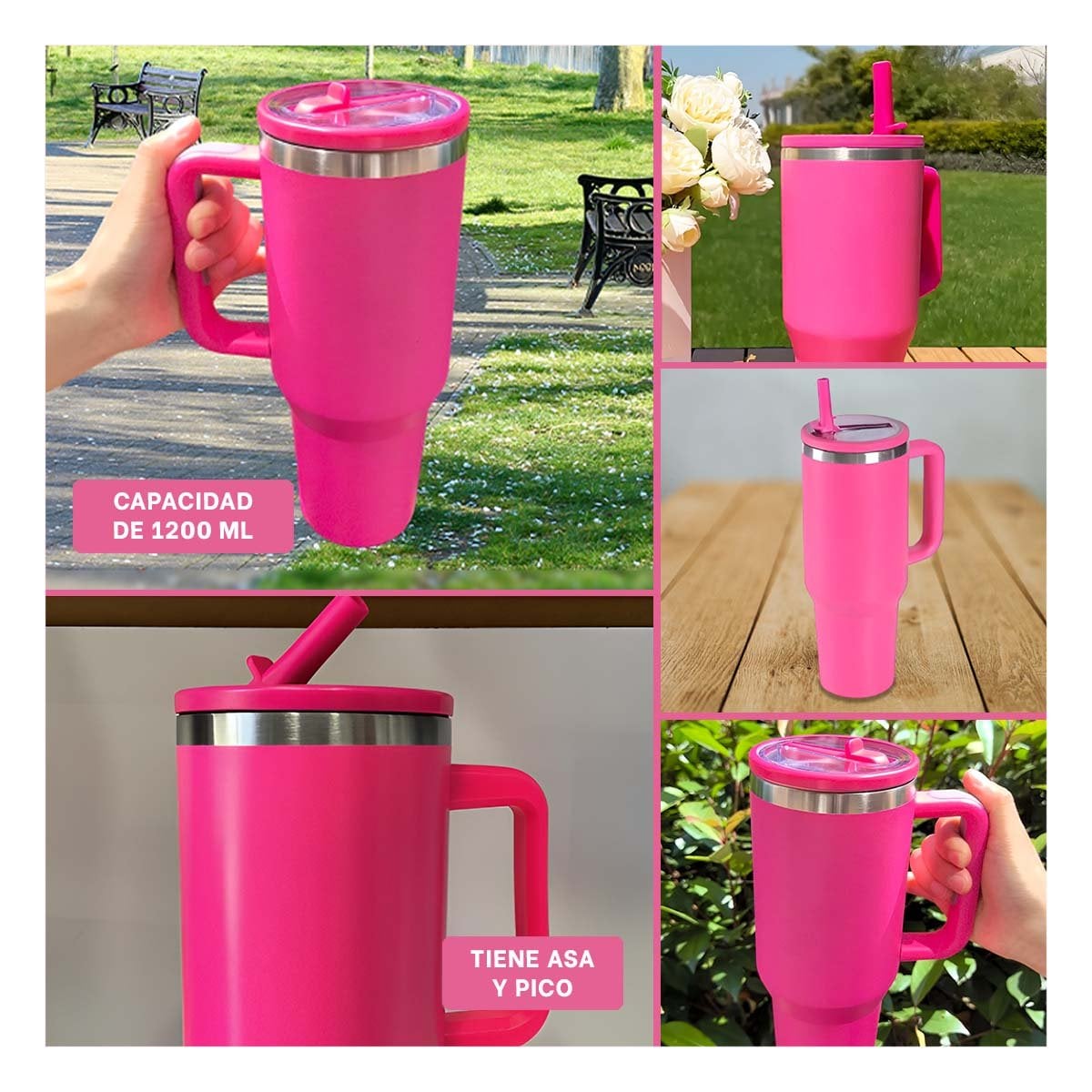 BOTELLA TERMICA 1200ML EN COLOR FUCSIA CON ASA Y PICO EN ABS Y ACERO - 5