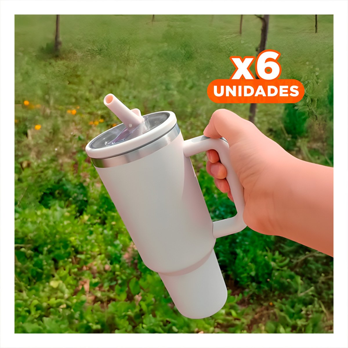 PACK6 TAZA EN COLOR CREMA CON ASA Y PICO 1200ML DE ABS Y ACERO Y+REGALO STICKER - 1