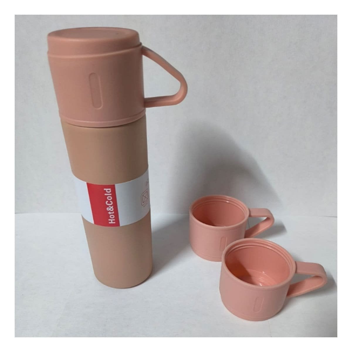 PACK2 CONTENEDOR TERMICO MODERNO CON 2 TASAS ROSADO PRACTICO PARA CASA Y+REGALO STICKER - 3