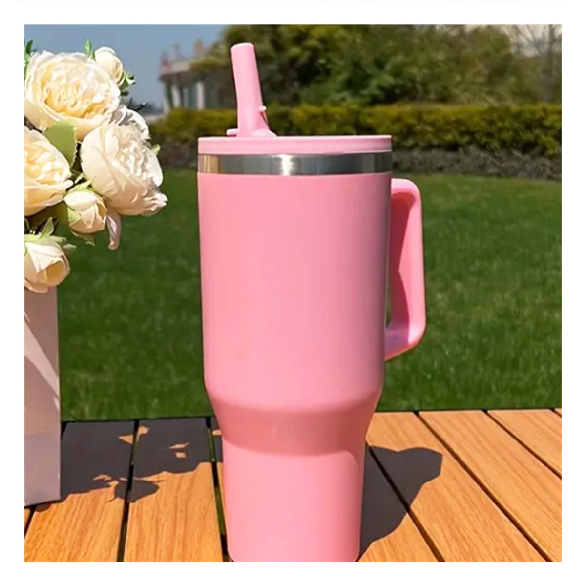 PACK2 TERMO CON PICO Y ASA EN EN COLOR ROSADO CAPACIDAD 1200ML ABS Y ACERO Y+REGALO STICKER - 3