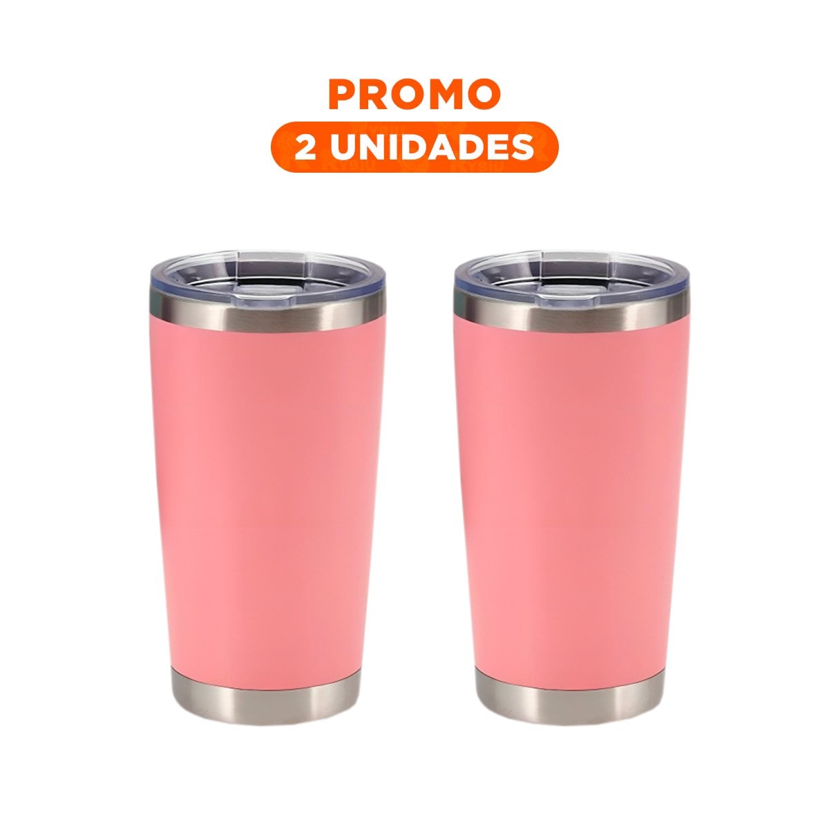PACK2 VASO ROSADO 600ML CON TAPA DE ACERO INOXIDABLE PARA USO DIARIO Y VIAJE - 1