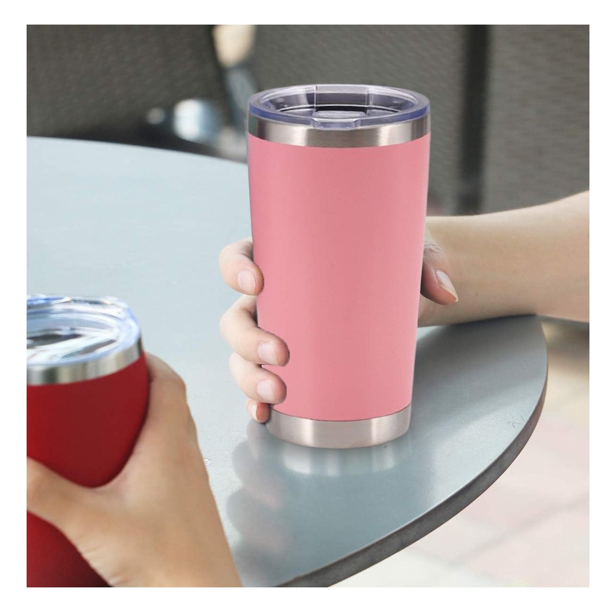 PACK2 VASO ROSADO 600ML CON TAPA DE ACERO INOXIDABLE PARA USO DIARIO Y VIAJE - 3