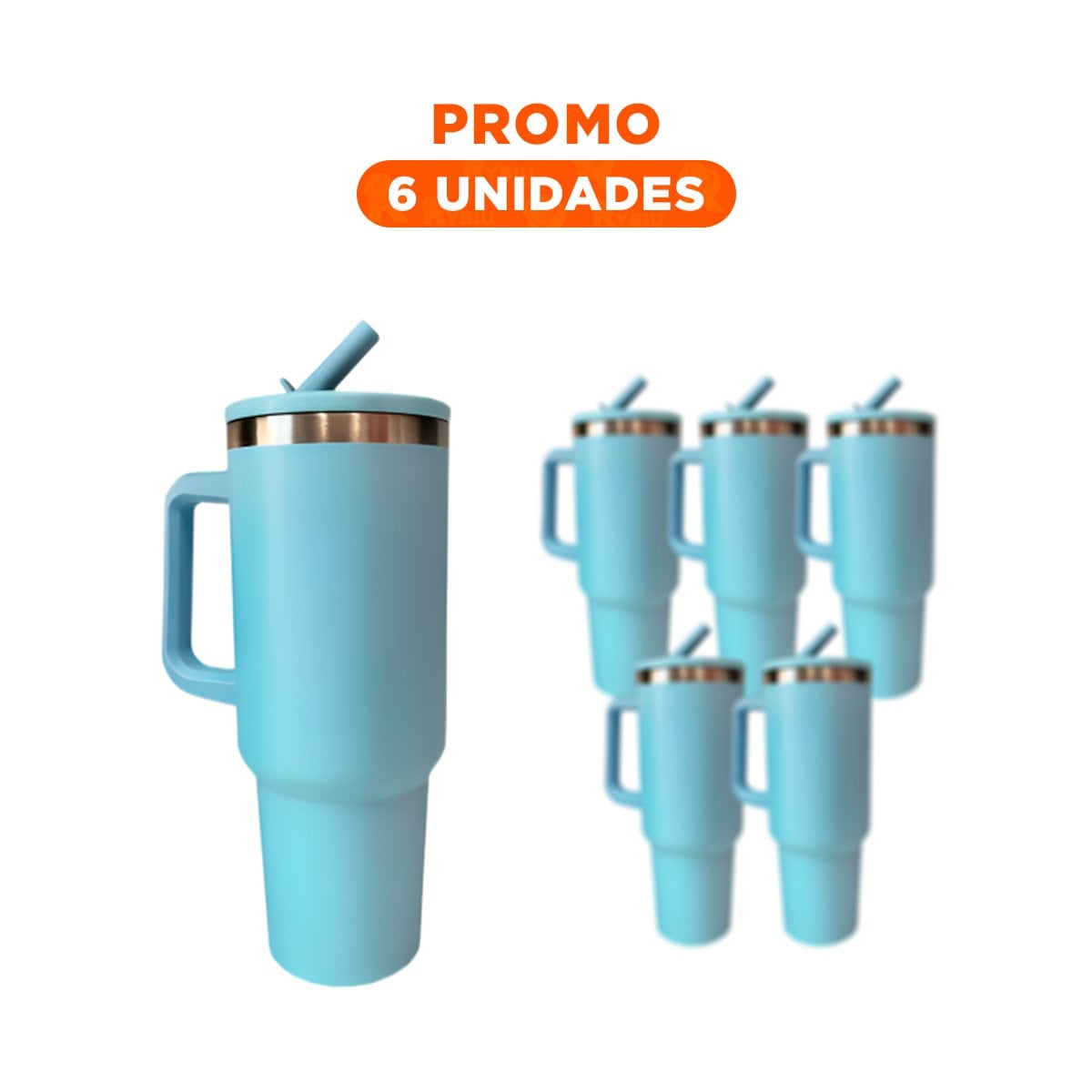 PACK6 TAZA EN COLOR CELESTE CON PICO INTEGRADO Y ASA COMODA 1200ML DE ABS Y ACERO - 1